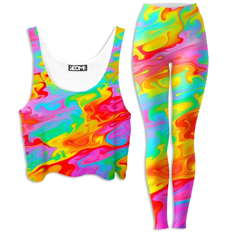 Summer Solstice Crop Top and Leggings Combo Hooded Caped Shawl Collar