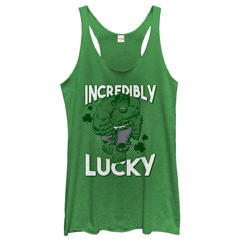 Women's Marvel St. Patrick's Day Hulk Incredibly Lucky Racerback Tank Top cutout tank top