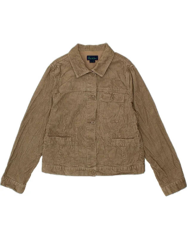 BODEN Womens Crop Corduroy Jacket UK 16 Large Brown Cotton Zip Front Button Front Snap Front
