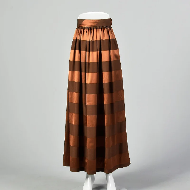 XS Brown Striped Maxi Skirt tiered skirt playful