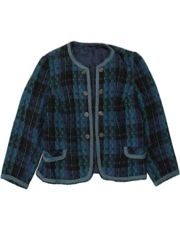 VINTAGE Womens Blazer Jacket UK 18 XL Navy Blue Check Lace Jacket Ribbed Jacket Sequined Jacket