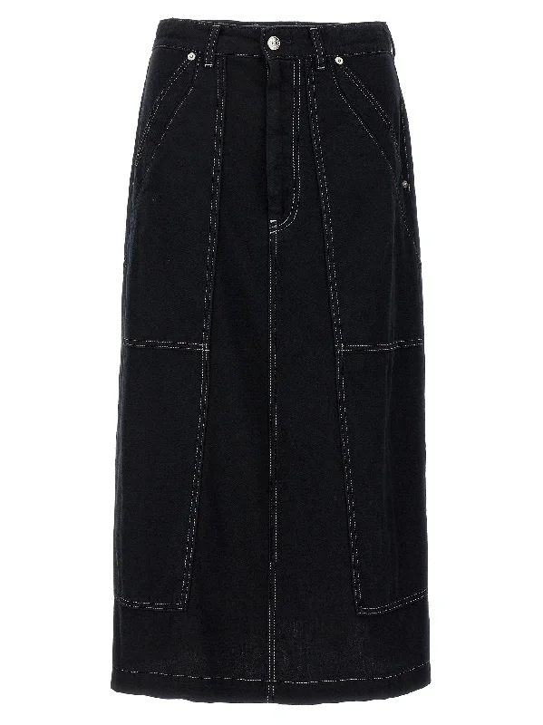 Lurex Stitching Midi Denim Skirt lace skirt elegant