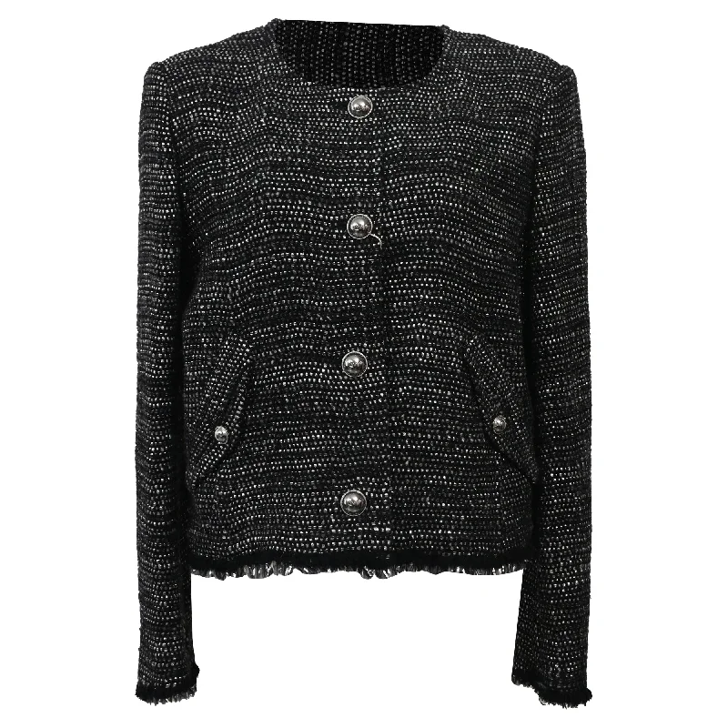 Iro Shakes Tweed Jacket in Black Cotton Collared Jacket Crew Neck Jacket Turtle Neck Jacket