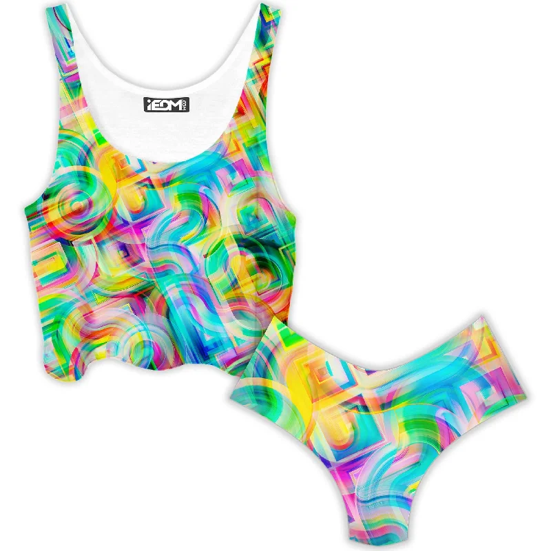 Tropical Nectar Crop Top and Booty Shorts Combo Denim Fabric Leather Fabric Suede Fabric