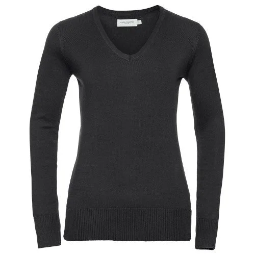 Russell Collection Womens/Ladies Cotton Acrylic V Neck Sweatshirt Hoodie with Drawstring Waist Adjustable Fitted