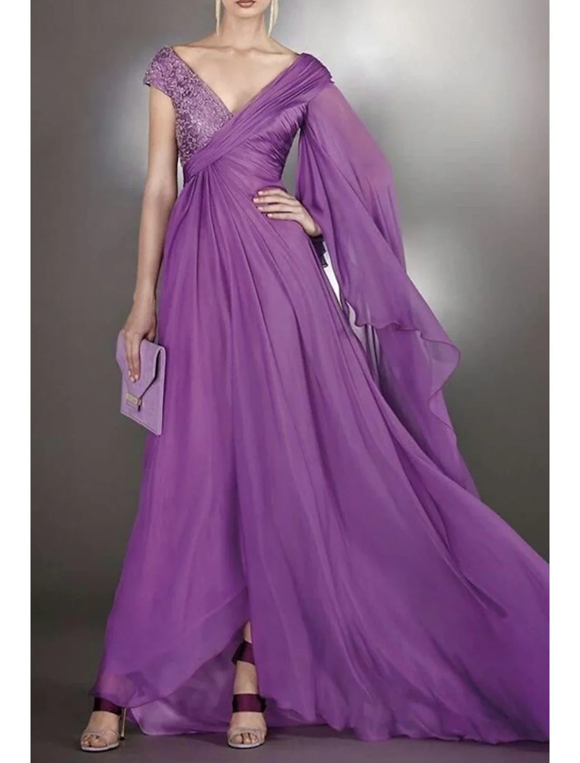A-Line Wedding Guest Dresses Elegant Dress Wedding Party Black Tie Court Train Sleeveless V Neck Chiffon with Ruched Tunics Sophisticated sleek A-Line Wedding Guest Dresses Elegant Dress Wedding Party Black Tie Court Train Sleeveless V Neck Chiffon with Ruched Tunics Sophisticated sleek