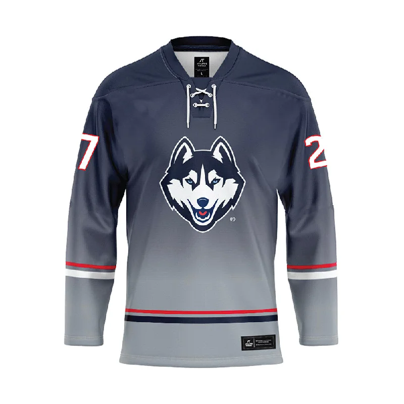 UConn - NCAA Women's Ice Hockey : Taylor Porthan - Grey Hockey Jersey Glamorous Jersey Tee UConn - NCAA Women's Ice Hockey : Taylor Porthan - Grey Hockey Jersey Glamorous Jersey Tee