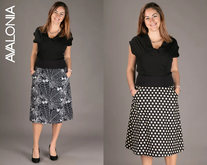 Reversible Midi Skirt Black Floral Polka Print with Pockets wrap skirt elegant