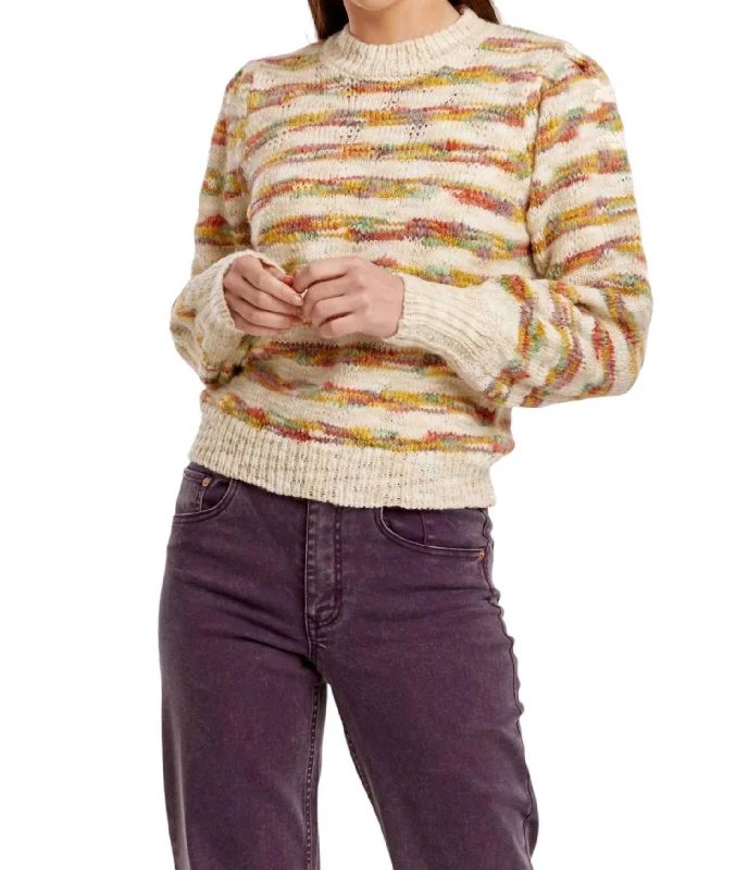 Jasmine Sweater In Seaside Stripe Beaded Sweater Sequined Faux Fur