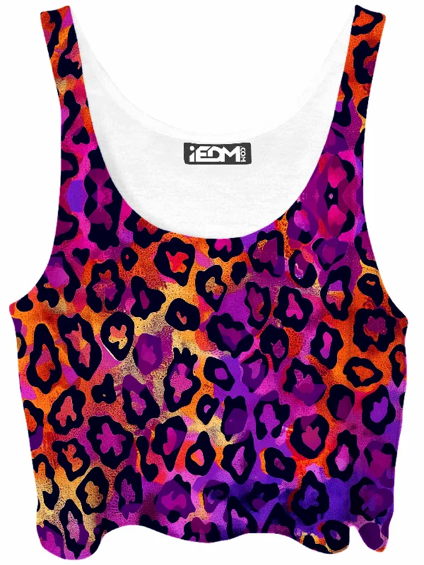 Neon Leopard Crop Top Beaded Sequined Faux Fur