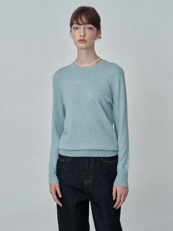 Classic Crew Neck Sweater_Eggshell Blue Mesh Fabric Canvas Fabric Denim Fabric