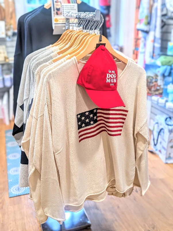 V Neck American Flag Jersey Sweater Iron Safe Non-Iron Wrinkle Free