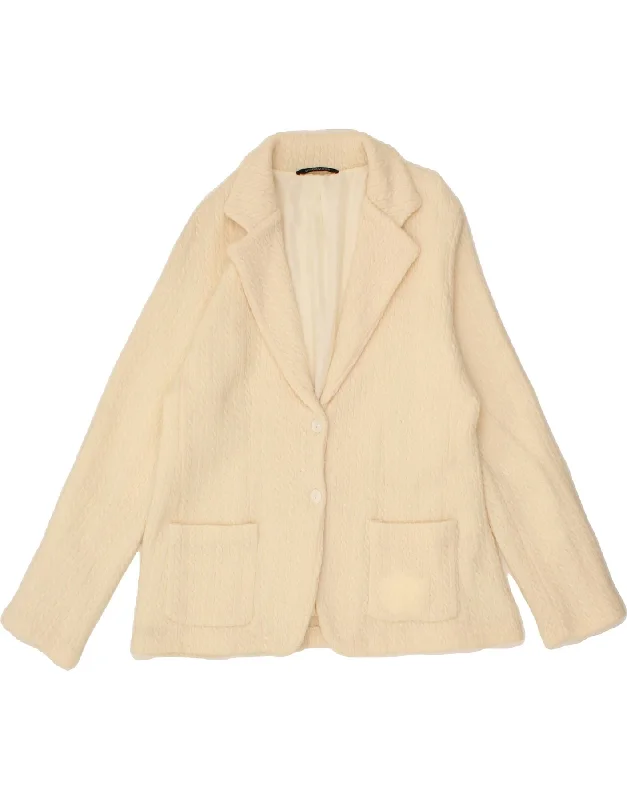 WINDSMOOR Womens 2 Button Blazer Jacket UK 16 Large Beige Polyester Front Pockets Side Pockets Patch Pockets