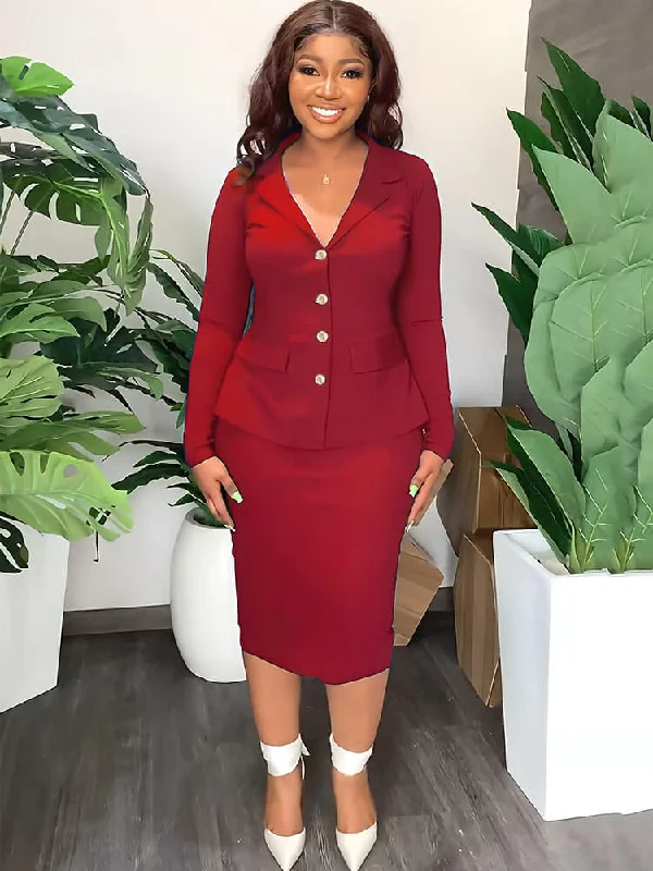 Two Piece Long Sleeve Split Skirt Suits athletic skirt fit
