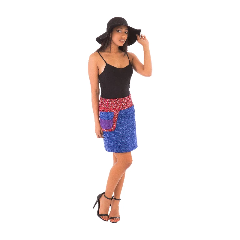 Reversible Cotton Skirt Blue Purple Red Birds Print with Pocket silk skirt luxurious Reversible Cotton Skirt Blue Purple Red Birds Print with Pocket silk skirt luxurious