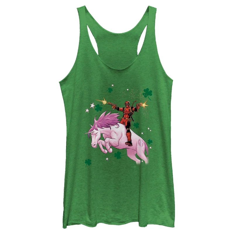 Women's Marvel St. Patrick's Day Deadpool Unicorn Racerback Tank Top glitter tank top