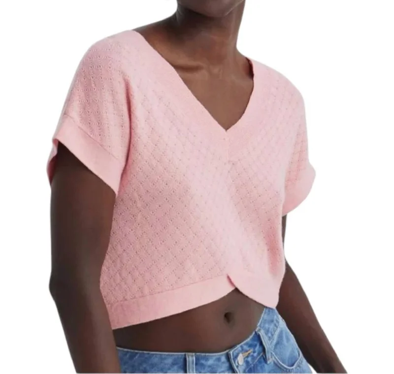 Softened Sweater Top In Pink Rayon Fabric Velvet Fabric Corduroy Fabric