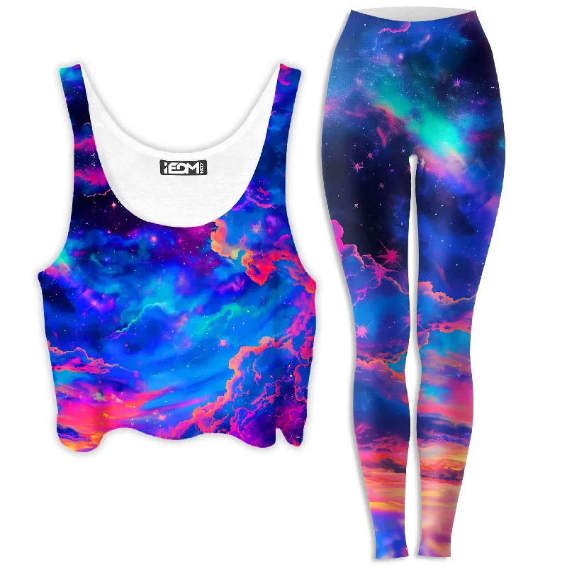Storybook Sky Crop Top and Leggings Combo Zippered Buttoned Snapped