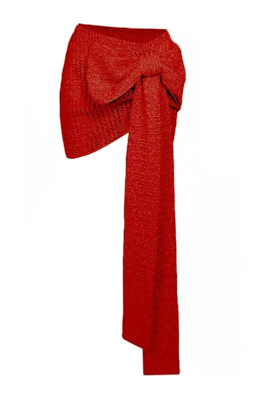RED CROCHET BOW SKIRT wool skirt thick