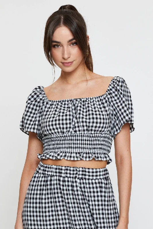 Check Crop Top Off Shoulder Houndstooth Herringbone Solid