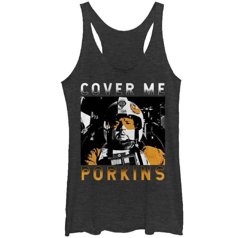 Women's Star Wars Cover Me Porkins Racerback Tank Top cold shoulder tank