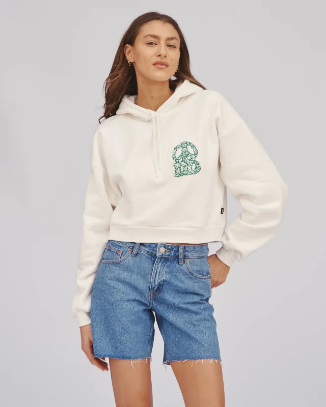 Ethel Hoodie - Off White Small DD Peace Hoodie with Frayed Bohemian Relaxed