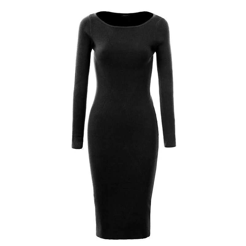 Women Dress Autumn Winter Midi Dresses Women Clothing Bodycon Sweater Dresses WMY-2617 Ribbed Striped Patterned