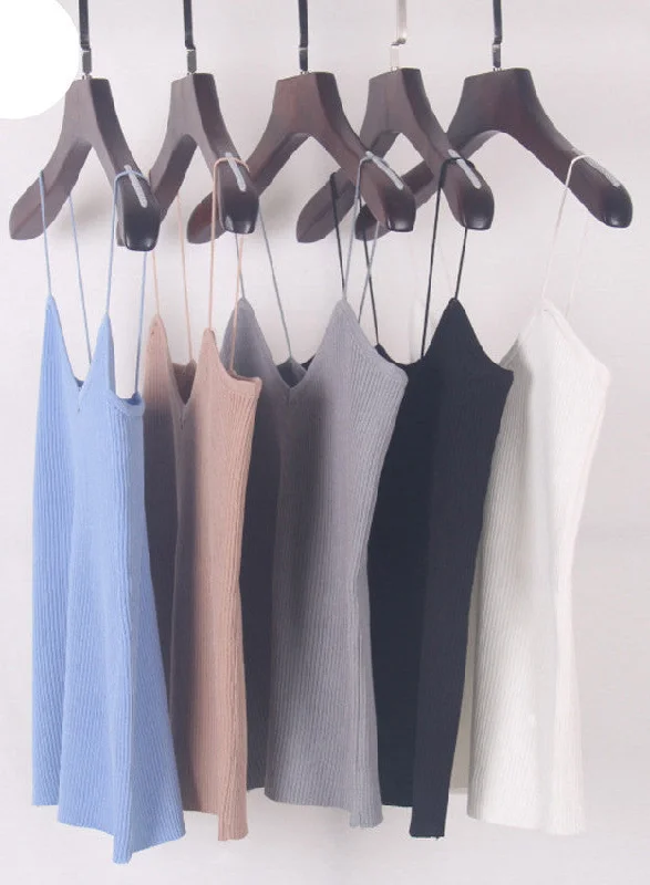 Women Summer Elastic Slim Sleeveless Spaghetti Strap Vest Casual Camis Base Crochet Knit Tank Tops white tank top