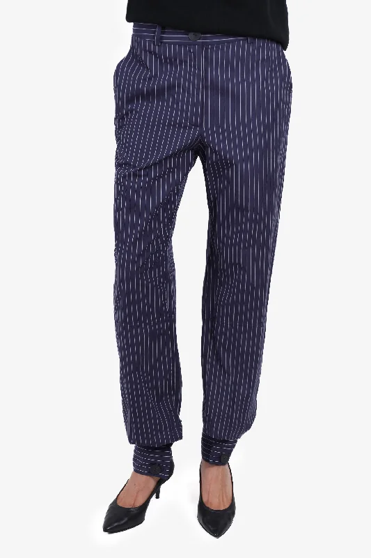 J.W. Anderson Navy Blue/White Pinstripe Trousers Size 6 Trousers Formal Black