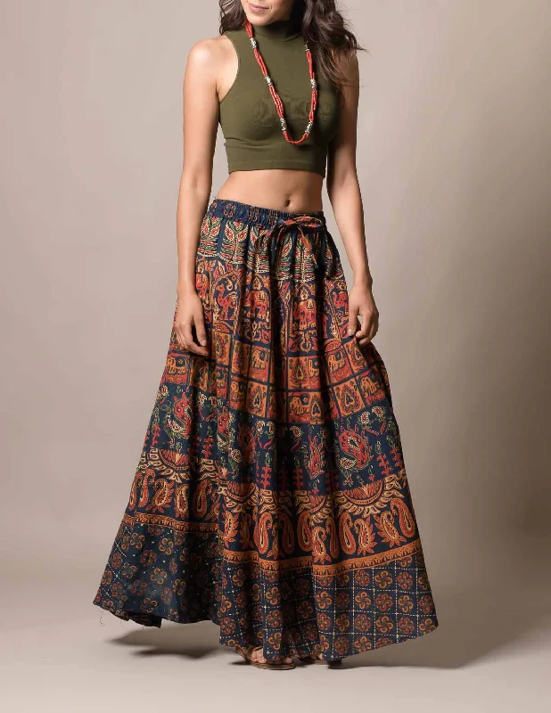 Sanganeri Block Print Skirt button skirt front