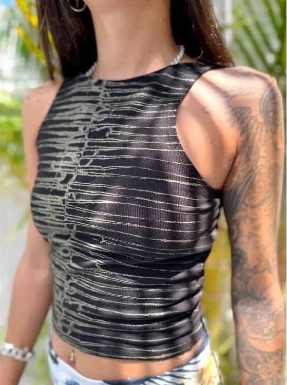 Plazmalab Sumi Ladies Crop Top-Black Striped Floral Plaid