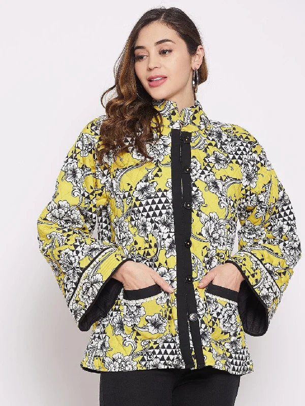 Geometric Floral Mustard Patterned Quilted Crop Jacket Rayon Fabric Velvet Fabric Corduroy Fabric