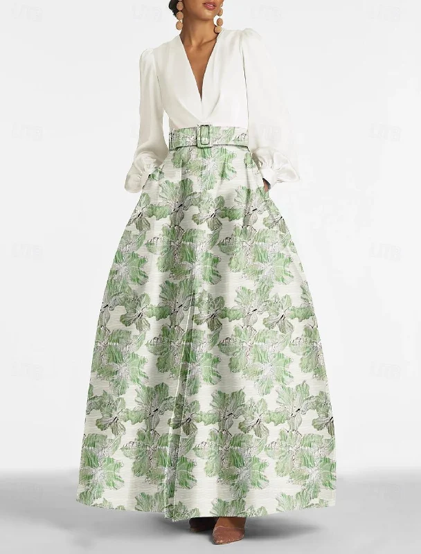 A-Line Floral with Print Evening Gown Elegant Metallic Dress Formal Prom Floor Length Long Sleeve V Neck Belt / Sash Nylon Tunics Review highly A-Line Floral with Print Evening Gown Elegant Metallic Dress Formal Prom Floor Length Long Sleeve V Neck Belt / Sash Nylon Tunics Review highly