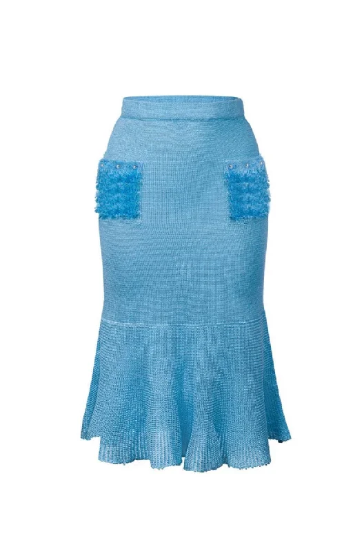 KNIT BABY BLUE SKIRT WITH HANDMADE DETAILS wool skirt warm