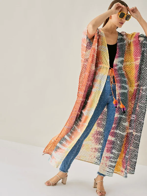 Tie-dye Cotton Long Jacket Kaftan Herringbone Jacket Checkered Jacket Solid Jacket