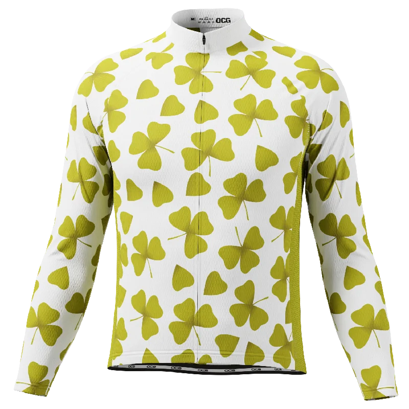 Men's Three Leaf Clover Long Sleeve Cycling Jersey Scoop Neck Jersey Top