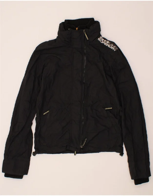 SUPERDRY Womens Windcheater Windbreaker Jacket UK 14 Medium Black Nylon Satin Jacket Silk Jacket Chiffon Jacket