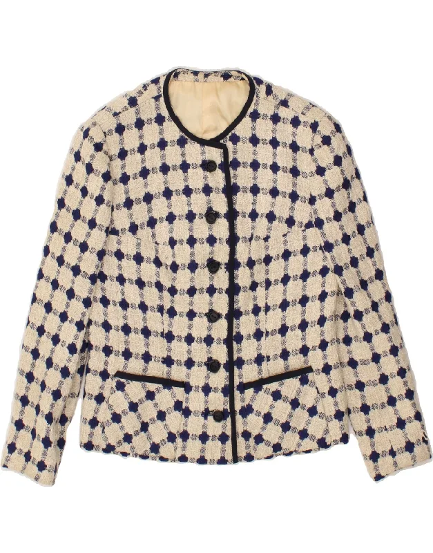 VINTAGE Womens 6 Button Blazer Jacket UK 12 Medium Beige Striped Embroidered Jacket Appliqued Jacket Beaded Jacket