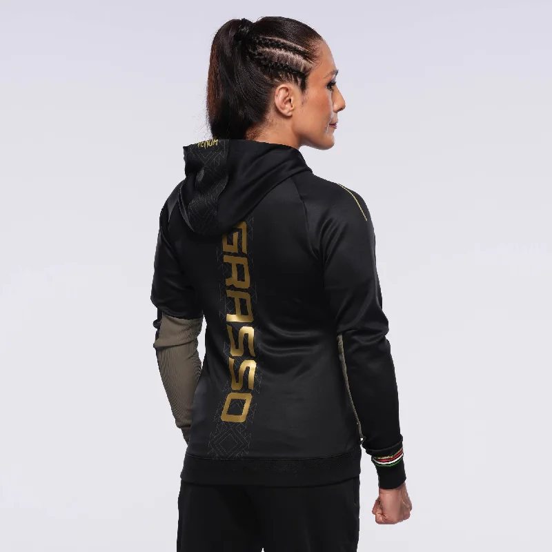 Noche UFC by Venum Fighters Authentic Fight Night Womens Walkout Hoodie - Alexa Grasso -  Black Hooded Sweatshirt Casual Wear Street Style