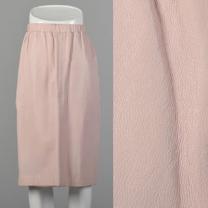 XS Pastel Pink Leather Skirt leather skirt sleek