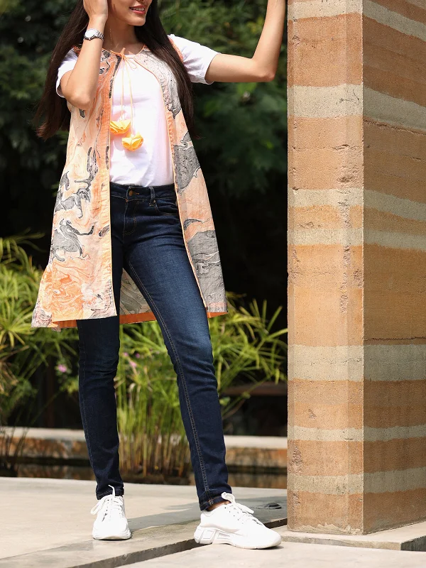 Amber Marble Sleeveless Jacket Tiered Jacket Buttoned Jacket Zippered Jacket