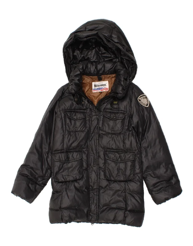 BLAUER Womens Hooded Padded Jacket UK 10 Small Black Polyamide Zippered Front Buttoned Front Snap Front