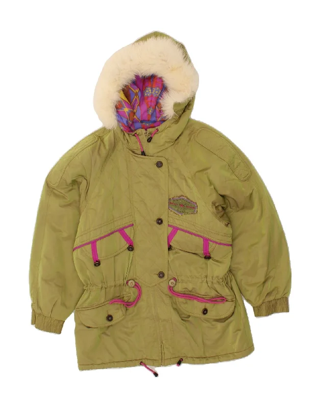 SILVY Womens Hooded Padded Jacket IT 42 Medium Green Cotton Trench Coat Raincoat Waterproof Jacket