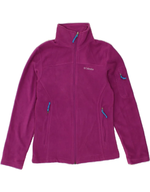 COLUMBIA Womens Fleece Jacket UK 6 XS Purple Polyester Fitted Jacket Loose Jacket Oversized Jacket