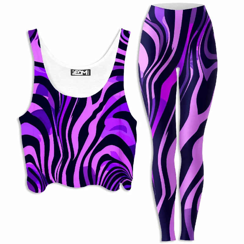 Noir Stripes Crop Top and Leggings Combo Elegant Classic Vintage