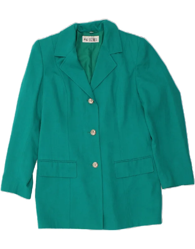 TOGETHER Womens 3 Button Blazer Jacket UK 10 Small Turquoise Viscose Fleece Jacket Down Jacket Feather Jacket