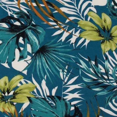 Teal Tropic Floral Viscose Jersey Fabric Dark Color Jersey Shirt