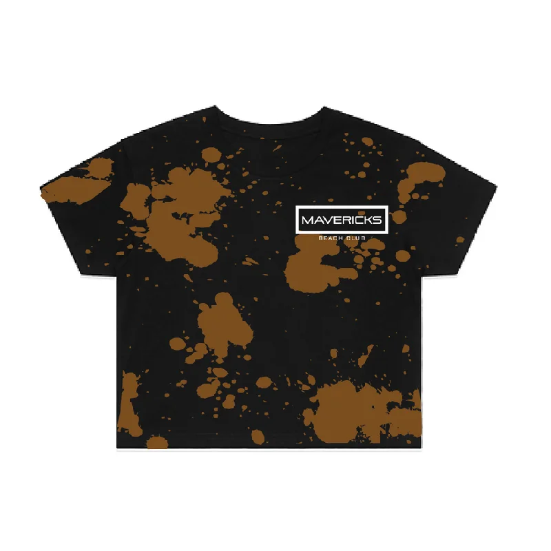 Mavericks Black Bleached Crop Top Spandex Blend Rayon Blend Denim Blend