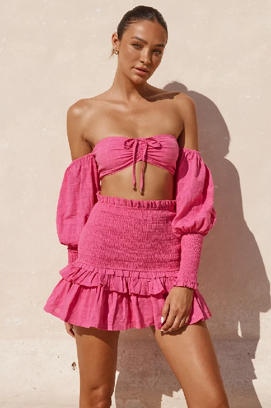 Luciano Crop Top - Fuchsia Zippered Buttoned Snapped