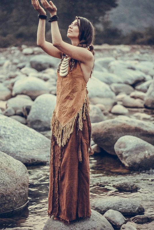 Shamanic Woman Outfit ⋙ Forest Woman Backless Halter Top + Wise Tree Skirt leather skirt modern